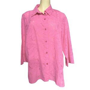 ALFRED DUNNER Pink Button Up Collared Blouse Women's Size 14